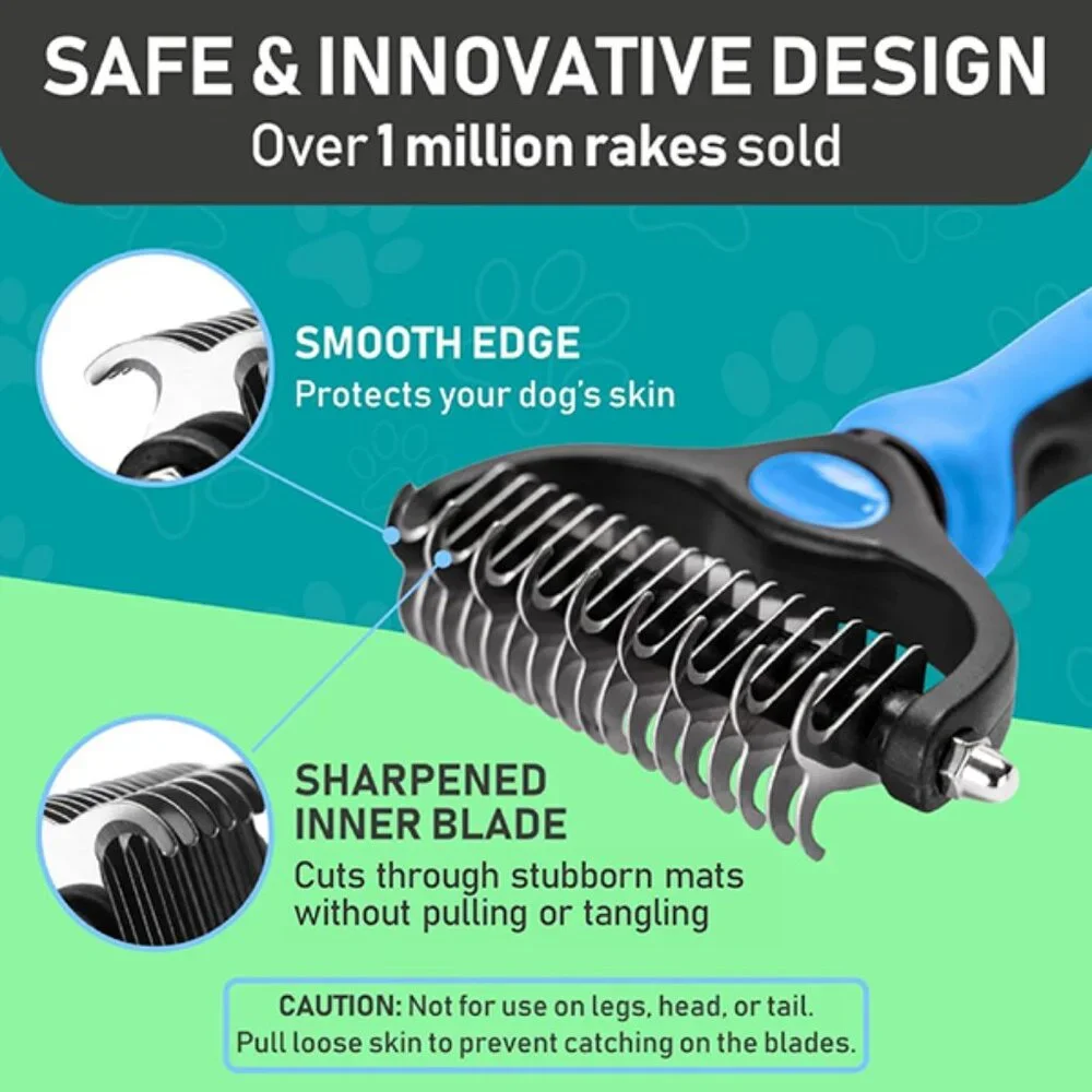 Pet Grooming Rake – Deshedding Tool for Long Hair, Reduces Shedding 95%